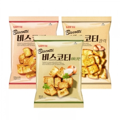 韓國進口膨化零食樂天LOTTE烤麵包脆片70g（蒜香味，蔥香味，披薩味）