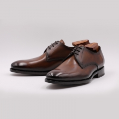Giorostan 高端全手工製正裝皮鞋 棕色德比鞋 素面款