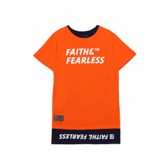 FAITH & FEARLESS 橙色+黑色混搭T恤