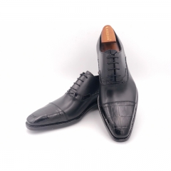 Giorostan 高端全手工製正裝皮鞋 黑色牛津鞋 鞋頭橫飾款